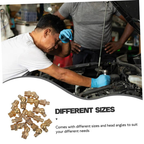 Grease Fittings Assortment Kit With 90-Degree 45-Degree And Straight Nozzles For Auto And Industrial Lube in use by mechanic
