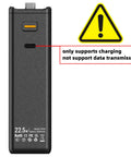 Power Grip Battery Pack For Osmo Pocket 4 And 3 with 5000mAh battery, 22.5W charging, shown with charging warning label