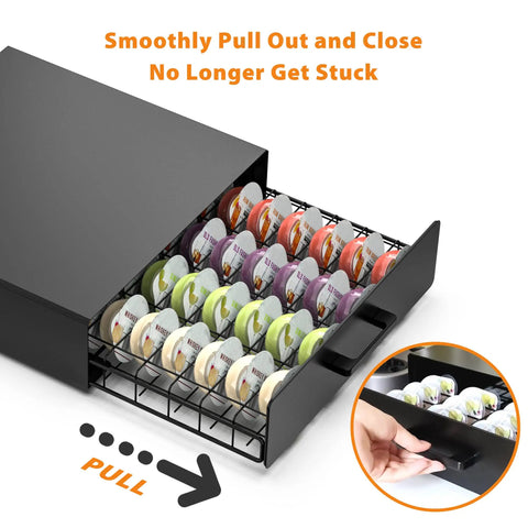 Pod Storage Drawer Organizer For Bartesian Capsules That Holds Forty Pods Stackable Countertop Bar Accessory Black open tray