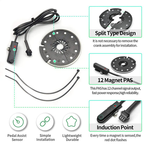 Bike Pedal Assist Sensor PAS D12L With 12 Magnets For Left Crank Install, Compatible With 36V 48V 52V 60V E Bikes KT D12L Style, Waterproof Connector, Plug And Play Install Accessory For Smooth Assist