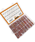 Ceramic Capacitor Kit 2400Pcs Multilayer Monolithic Chip Caps 2pF To 100nF 50V Assortment Set in box with labeled compartments.