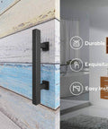 12 Inch Sliding Barn Door Handles And Pulls Hardware Rustic Double Sided Built Tough Heavy Duty Matte Black Powder Coated