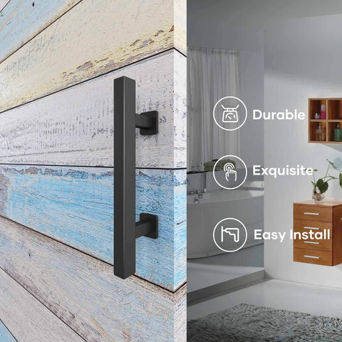 12 Inch Sliding Barn Door Handles And Pulls Hardware Rustic Double Sided Built Tough Heavy Duty Matte Black Powder Coated