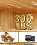 Beefed Up Heavy Duty Ceiling Mounted Garage Storage Lift System With 300 Lb Capacity, rugged overhead storage installation.