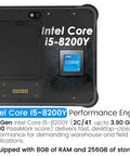Built Tough 10.1 Inch Rugged Tablet With Windows 11 Pro And Intel Core I5 Processor 8GB Ram 256GB Storage Killer 1D 2D Barcode Scanner showing Intel Core i5-8200Y processor.