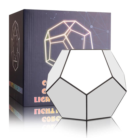Dodecahedron RGBW Gaming Light With Infinity Mirror Effect Modern LED Desk Lamp next to packaging