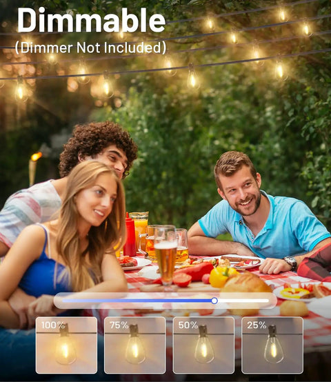 Ultra Long 200Ft Outdoor String Lights With Shatterproof Edison Bulbs, Waterproof Patio Decor For Backyard Deck Porch, 2700K Warm White LED over dining table