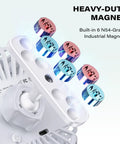 Rechargeable Magnetic Golf Cart Fan With 3 Speeds, heavy-duty N54 magnets showing industrial strength and attachment capability.