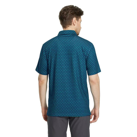 Back view of Mens Golf Polo Shirt Short Sleeve Dry Fit Moisture Wicking Performance Print With Breathable Four Way Stretch Collared Top