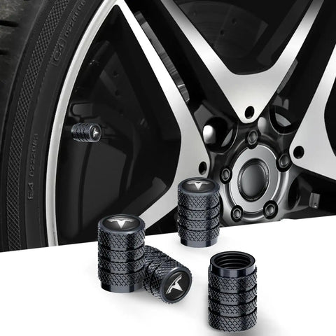 Tesla Model 3 S X Y Tire Valve Stem Caps Aluminum Alloy Leakproof And Corrosion Resistant Black on car wheel