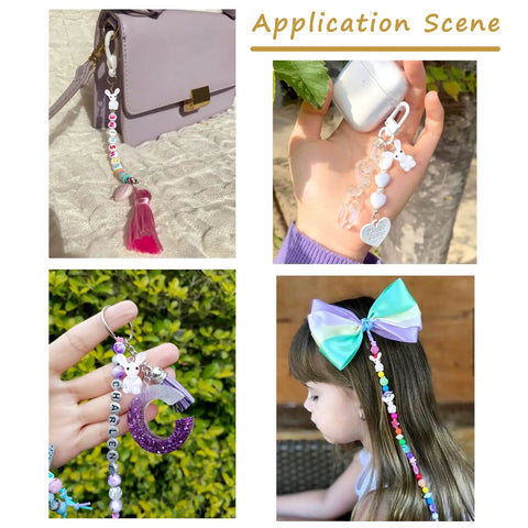 Rabbit Lampwork Glass Beads 10 Pcs Cute Bunny Spacer Beads shown in jewelry applications like bracelets and keychains.