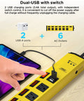 Beefy Heavy Duty Metal Power Strip With Six Outlets And Two USB Ports Up To 3.4A, Individual Switches, 1200J Surge Protector