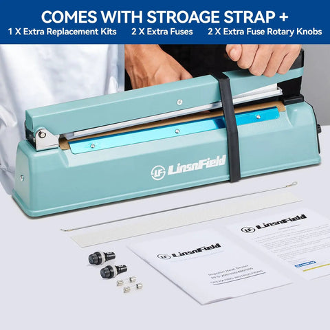 Heavy Duty 12 Inch Bag Sealer With 2mm Seal Width Iron Impulse Heat Sealer For Shrink Wrap Manual Operation Pro Grade Durable Blue Sealing Machine Includes Replacement Kits And Fuses