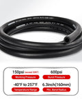 5/8 Inch Fuel Hose Push Lock NBR Rubber SAE 30R7 10 Ft Long 150 Psi Working Pressure, coiled hose with specifications shown.