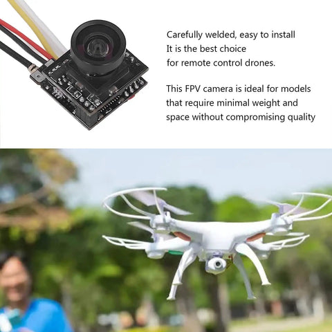 FPV All In One Camera With 5.8GHz 40CH 25mW Switchable Transmitter For Indoor Drone Racing mounted on white drone