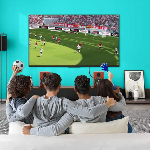 Buttery Smooth 90 Degree Angled Toslink Optical Cable No Stress Install Rock Solid Clean Signal Transfer SPDIF Male To Male Connector For Gaming Consoles Soundbars Smart TVs And Home Theater Sets Grey used while watching a soccer match on TV.