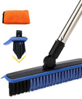 Close-up of 2 In 1 Floor Scrub Brush Grout Scrubber With Long Adjustable Handle Up To 58 Inches and V-shaped blue bristles.