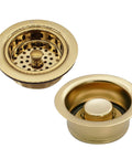 Post Style Large Kitchen Basket Strainer With Waste Disposal Flange And Stopper For Double Bowl Sinks Polished Brass Finish