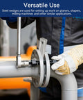 5-inch steel wedge setup tool mounted on a metal pipe with flange and bolt assembly