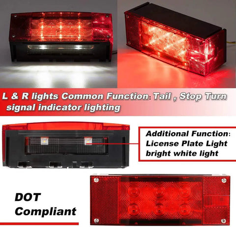 2 Pack 12V LED Submersible Low Profile Rectangular Trailer Lights Kit With Stop Turn Running Lights And License Plate Illumination