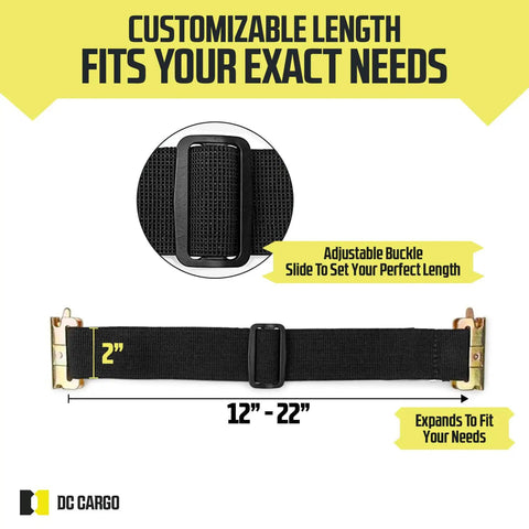 Heavy Duty E Track Straps 4 Pack Adjustable 12 To 22 Inch Tie Down Straps For Enclosed Trailers 2 Inch Wide Bungee Tie Downs