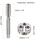 M12 x 1.75 Left Hand Tap and Die Set With Round Thread Die For Nut and Bolt Thread Repair, Straight Flute Tools