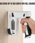 Using 2 In 1 Cordless Electric Staple Gun And Brad Nailer Kit on wooden board with hand grip, USB-C charge, 850 shots per charge