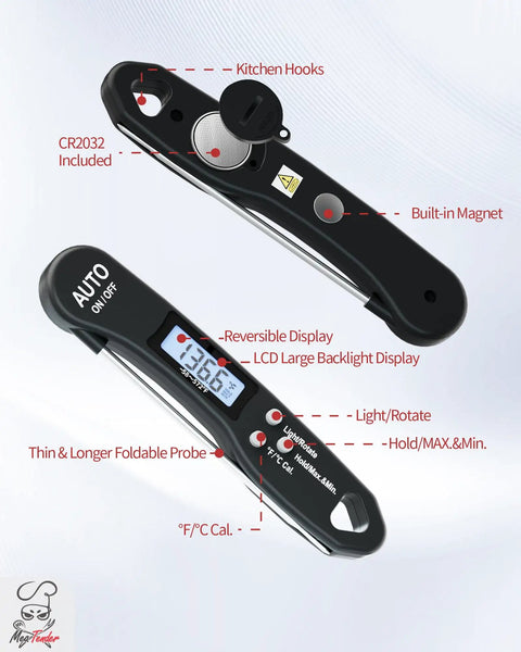 Fast Read Meat Thermometer For Grill Masters And Home Cooks, 1.2 Second Read, Plus Or Minus 1 F Accuracy with backlit display