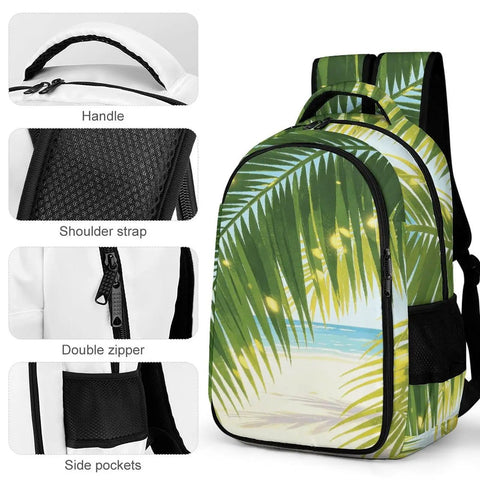 Sunlit Seaside Botanical Print Unisex Backpack Large Capacity Durable Polyester Daypack With Breathable Fabric Easy to Clean Smooth Zipper