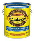Cabot wood toned stain and sealer for exterior cedar, one gallon. Highlights low VOC natural finish, sun and weather protection.