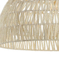 Close-up of cream woven dome shade of Cream Modern Boho Rope LED Pendant Light Fixture With Adjustable Dome Ceiling Lamp
