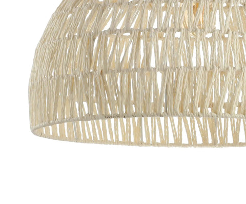 Close-up of cream woven dome shade of Cream Modern Boho Rope LED Pendant Light Fixture With Adjustable Dome Ceiling Lamp