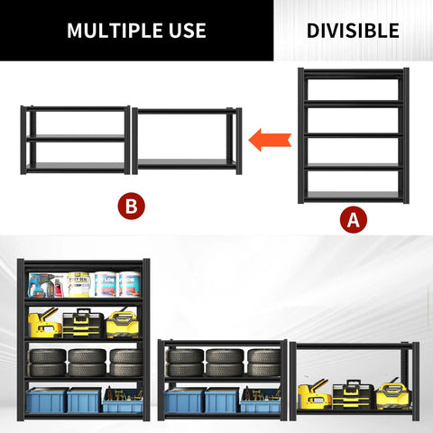 Heavy Duty 72 Inch Garage Shelving Unit With 2,500 Lbs Capacity, 5 Adjustable Tiers, Metal Storage Racks For Workshop, Basement And Home Office, Durable Steel Construction, Easy Assembly, Max 500 Lbs Per Shelf; divisible design