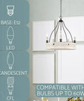 Five Light Open French Country Chandelier With 25 Inch Reach In Antique White And Black Finish suspended in a room