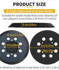Gnellkoor 5-inch sander pad replacement, 2-pack, hook-and-loop with 8 dust holes and 4 screw holes for DeWalt orbital sanders.