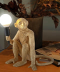 Resin Sitting Monkey Table Lamp With LED Light, Cute Animal Desk Lamp For Living Room, Bedroom, Gold Finish, Handcrafted Decor Accent