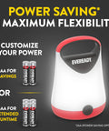 Two Pack LED Camping Lanterns With 250 Lumens 360 Degree Bright Light Rugged Water Resistant Build Run Time Up To 100 Hours Batteries Included Red And Black shown with battery options