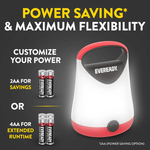 Two Pack LED Camping Lanterns With 250 Lumens 360 Degree Bright Light Rugged Water Resistant Build Run Time Up To 100 Hours Batteries Included Red And Black shown with battery options