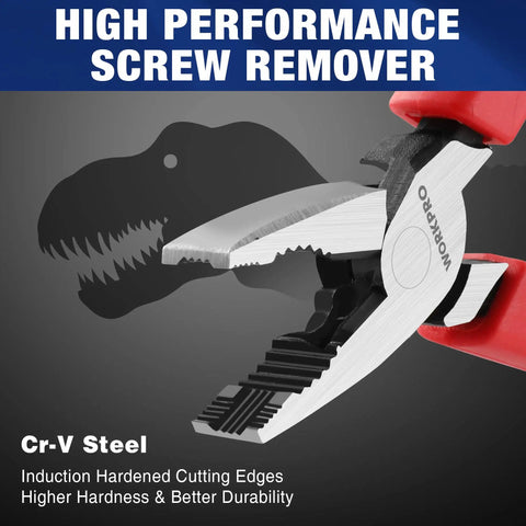 Close-up of 6.5 Inch Screw Extractor Pliers with Non Slip Jaws for quick removal of damaged or rusted fasteners by WorkPro.
