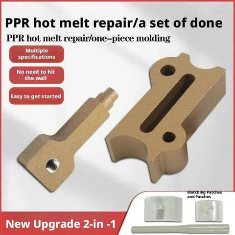 PPR hot melt repair kit showing bronze components and matching patches for Quick Fix Pipe Repair Kit For Sprinkler Systems Garden Plumbing And Marine Vessels Multi Size Compatibility Leak Stopper Set Hydraulic Conduit Patch Reinforced Steel Repair Patch For Fast Worry Free Repairs.