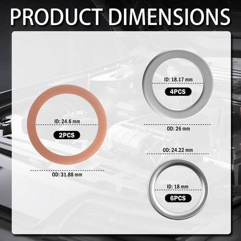 Product dimensions of 12Pcs Transfer And Differential Case Drain Plug Crush Washer Kit 3 Types OEM 9043024003 Gasket Set