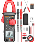 Digital Clamp Meter Multimeter For Electricians With 4000 Counts And NCV, Pro Grade Beast, with probes and accessories displayed