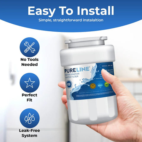 Replacement Refrigerator Water Filter For GE MWF Smartwater MWFP Kenmore 46-9991 3 Pack NSF Certified held in hand
