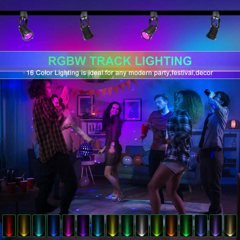 12W RGB LED Track Lighting Heads Dimmable Color Changing Lights for accent and task rooms in party setup with people dancing