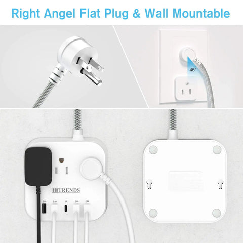Beefy 10 Outlet Power Strip With 3 USB Ports And 1 USB C 1875W Surge Protector 3600 Joules Flat Plug wall mount detail