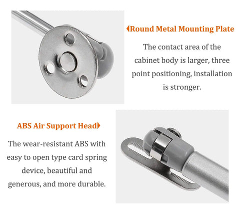 Round metal mounting plate and ABS air support head for Four Pack 8 Inch Hydraulic Gas Lift Struts Soft Close Cabinet Door Supports.