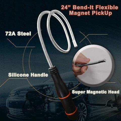 Flexible Bend It Magnetic Pickup Tool 24 Inch Reach Master For Hard To Reach Drains Car Keys Bolts Nuts Screws And USBs Retractable Magnetic Sweeper For Tight Spots And Quick Cleanups
