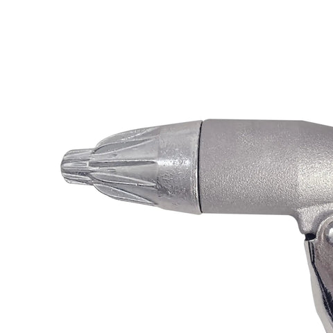 Close-up of Whisper Jet Safety Air Gun with Volume Control and Pistol Style Grip, showing nozzle and ergonomic design for quiet cleaning.