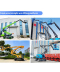 Crank arm lifting platforms in various settings, showcasing mobility and versatility for heavy duty tasks.