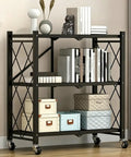 Heavy Duty Black 3 Tier Foldable Metal Bookshelf Delivers Smooth Moving Storage Wins For Cramped Rooms And Zero Fuss Organization Anywhere You Kick Back with books and storage bins.